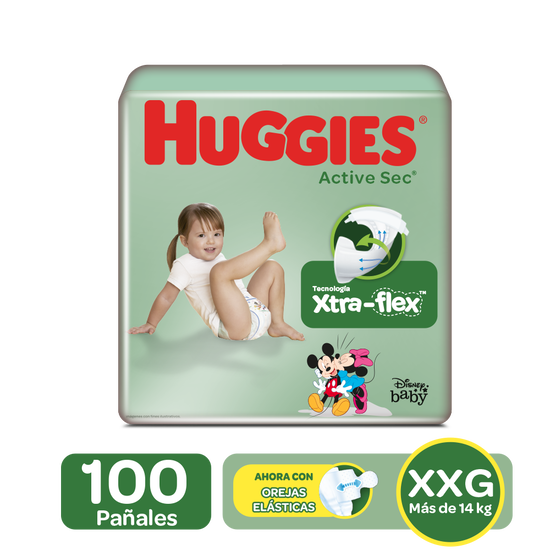 Pañales Huggies Active Sec Xtra-Flex Etapa 5/XXG, 100 Uds