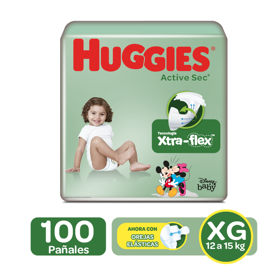 Pañales Huggies Active Sec Etapa 4/XG, 100 Uds