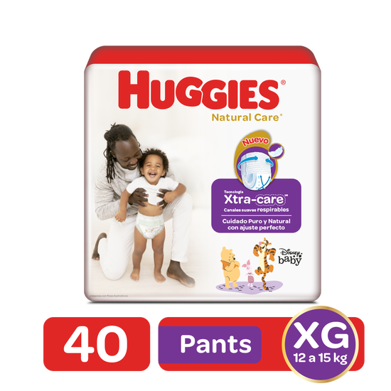 Pantaloncitos Huggies Natural Care Talla XG, 40 uds