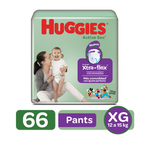 Pantaloncitos Huggies Active Sec Talla XG, 66uds