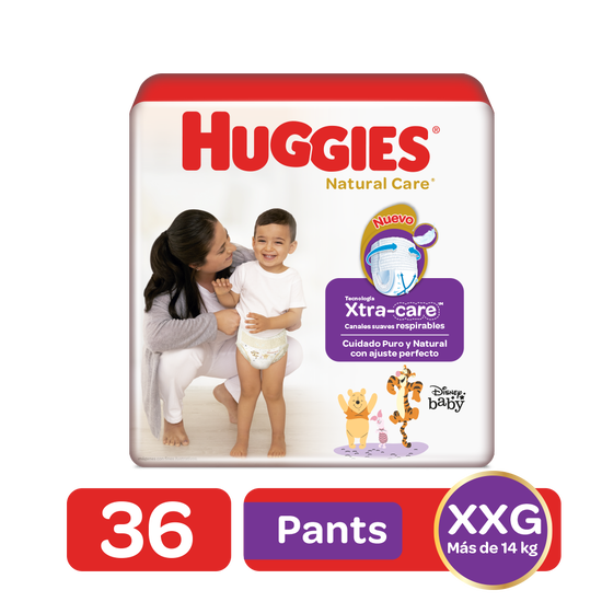 Pantaloncitos Huggies Natural Care Talla XXG, 36 uds